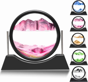 Moving Sand Art Liquid Motion,3D Flow Sand Painting Quicksand Decor,Stress Relief Moving Sand Art Picture with Round Glass for Office Home Decoration