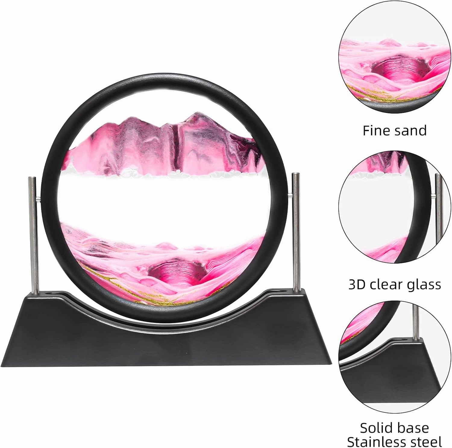 Moving Sand Art Liquid Motion,3D Flow Sand Painting Quicksand Decor,Stress Relief Moving Sand Art Picture with Round Glass for Office Home Decoration