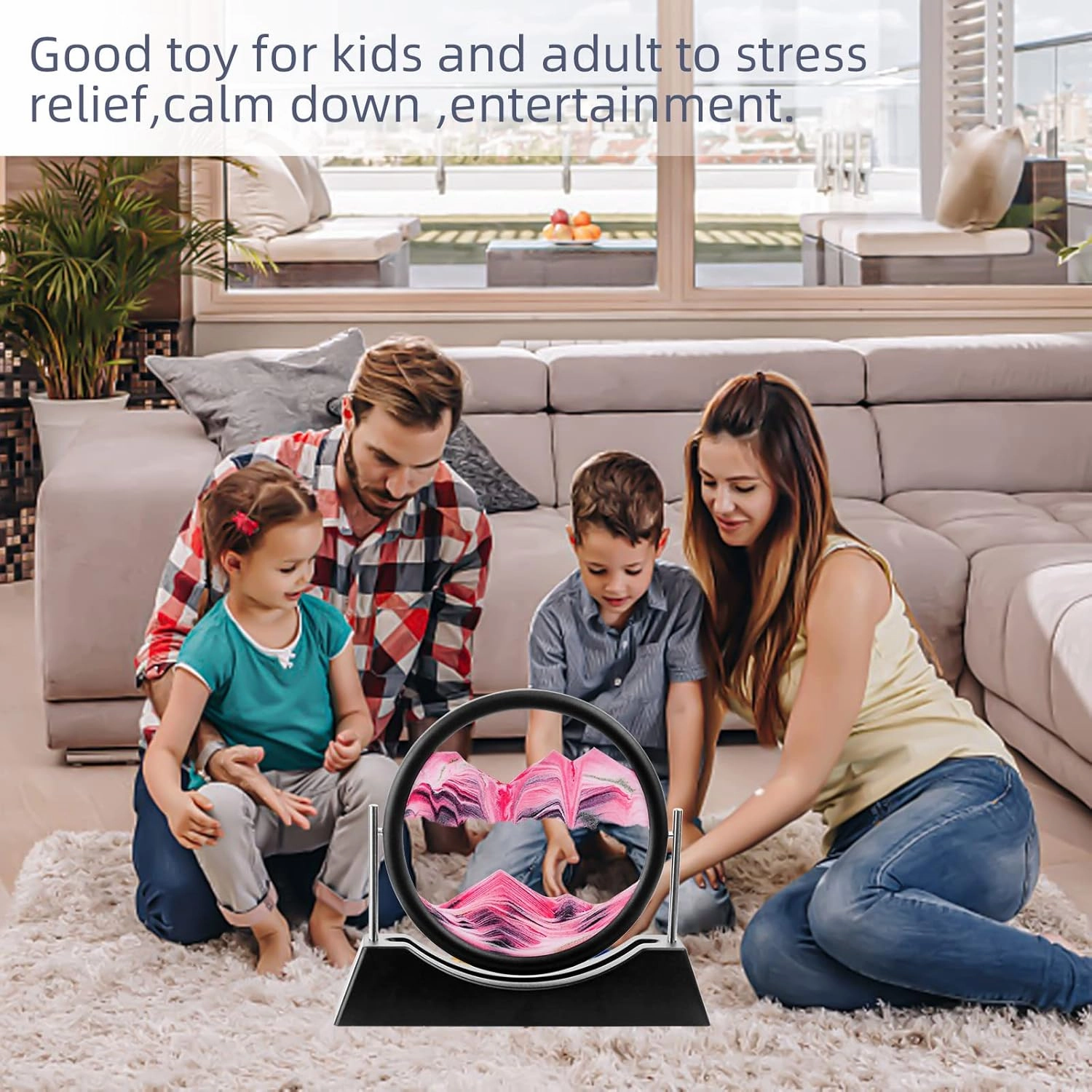 Moving Sand Art Liquid Motion,3D Flow Sand Painting Quicksand Decor,Stress Relief Moving Sand Art Picture with Round Glass for Office Home Decoration