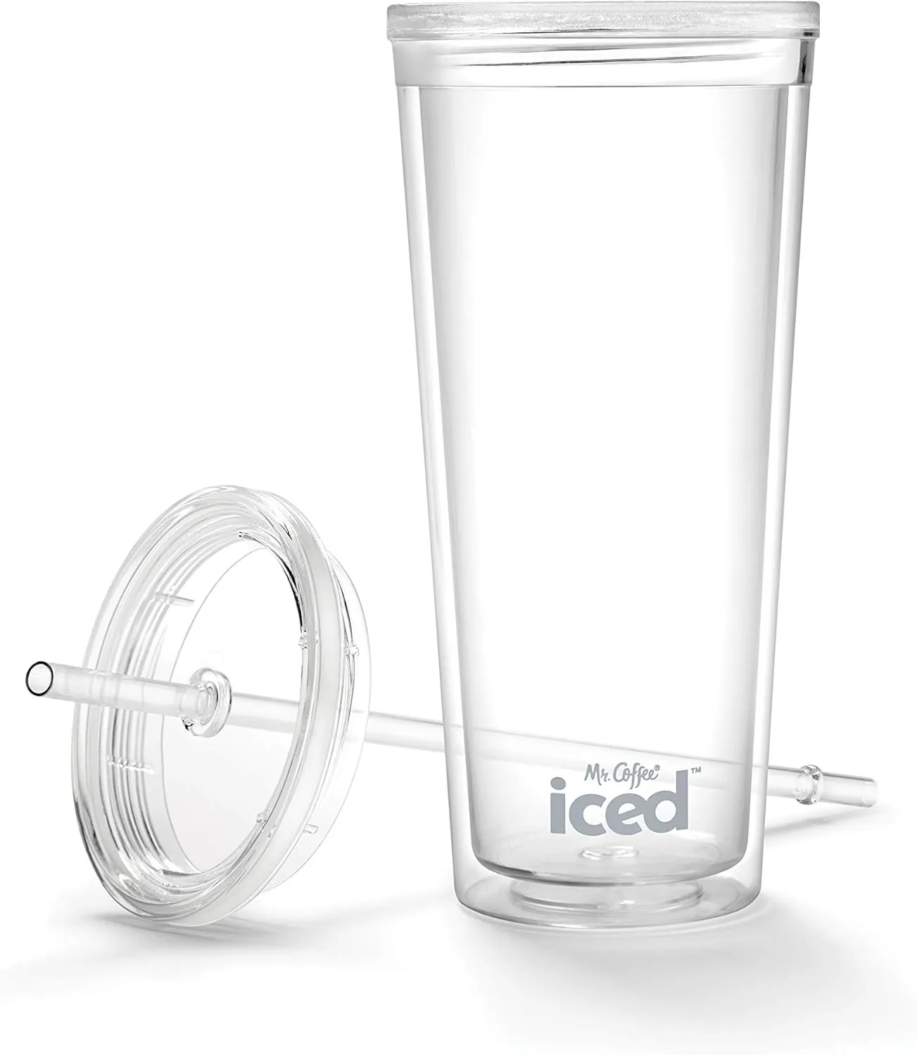 Mr. Coffee Iced Coffee Tumbler, 22 Oz., with Lid and Straw, Clear
