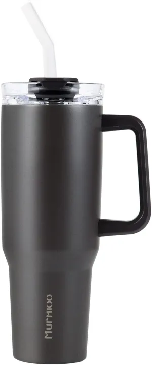 Murmioo 40OZ Tumbler with Handle and Straw,Insulated Leak Proof Double Walled Stainless Steel Travel Mug,Reusable Water Bottle Cup，Maintains Cold, Heat, and Ice for Hours(black)