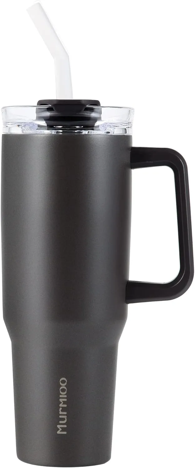 Murmioo 40OZ Tumbler with Handle and Straw,Insulated Leak Proof Double Walled Stainless Steel Travel Mug,Reusable Water Bottle Cup，Maintains Cold, Heat, and Ice for Hours(black)