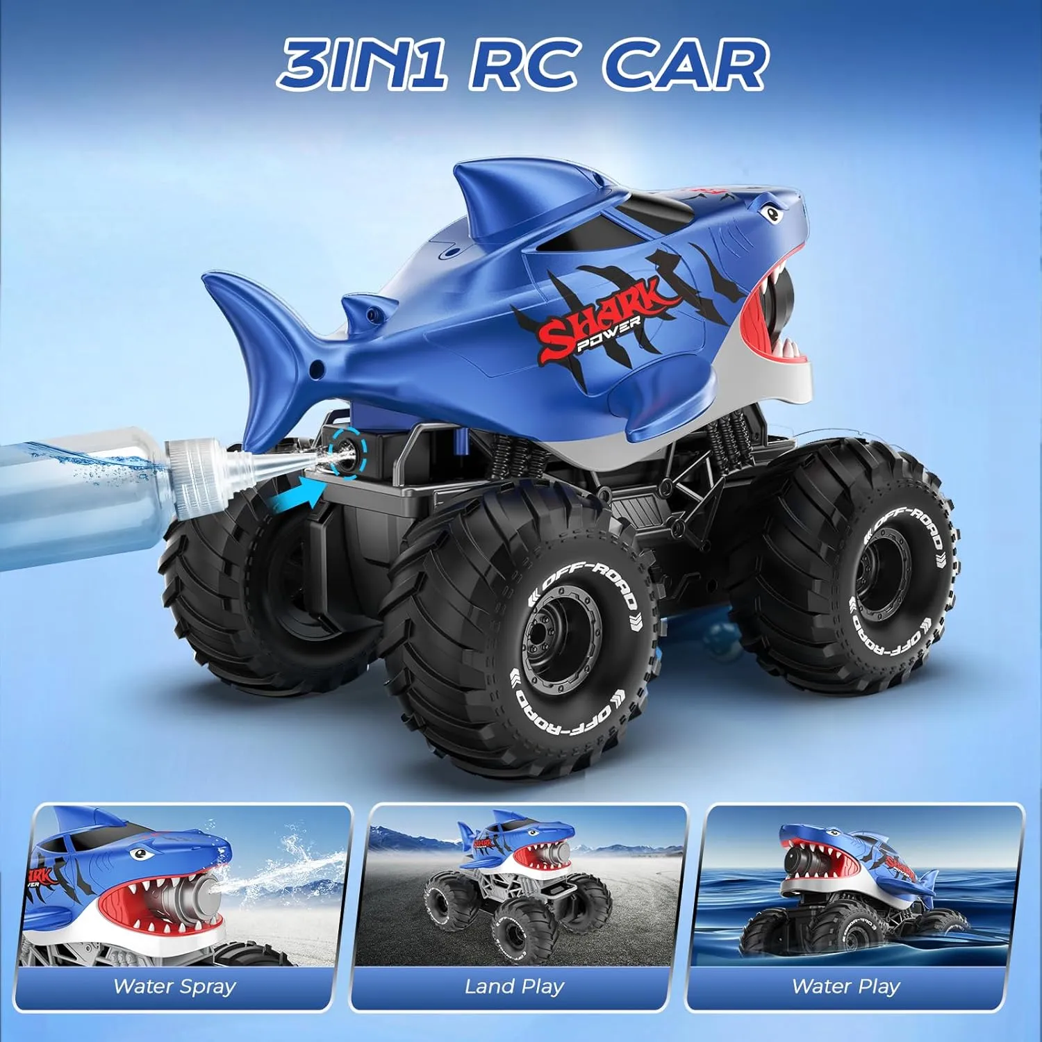 MUYOLO Amphibious Remote Control Car- 2.4GHz Shooting Waterproof RC Monster Truck, 4WD All-terrian Off-Road Water Tank Pool Toy Outdoor Summer Gifts for Kids Boys/Girls Age 6 