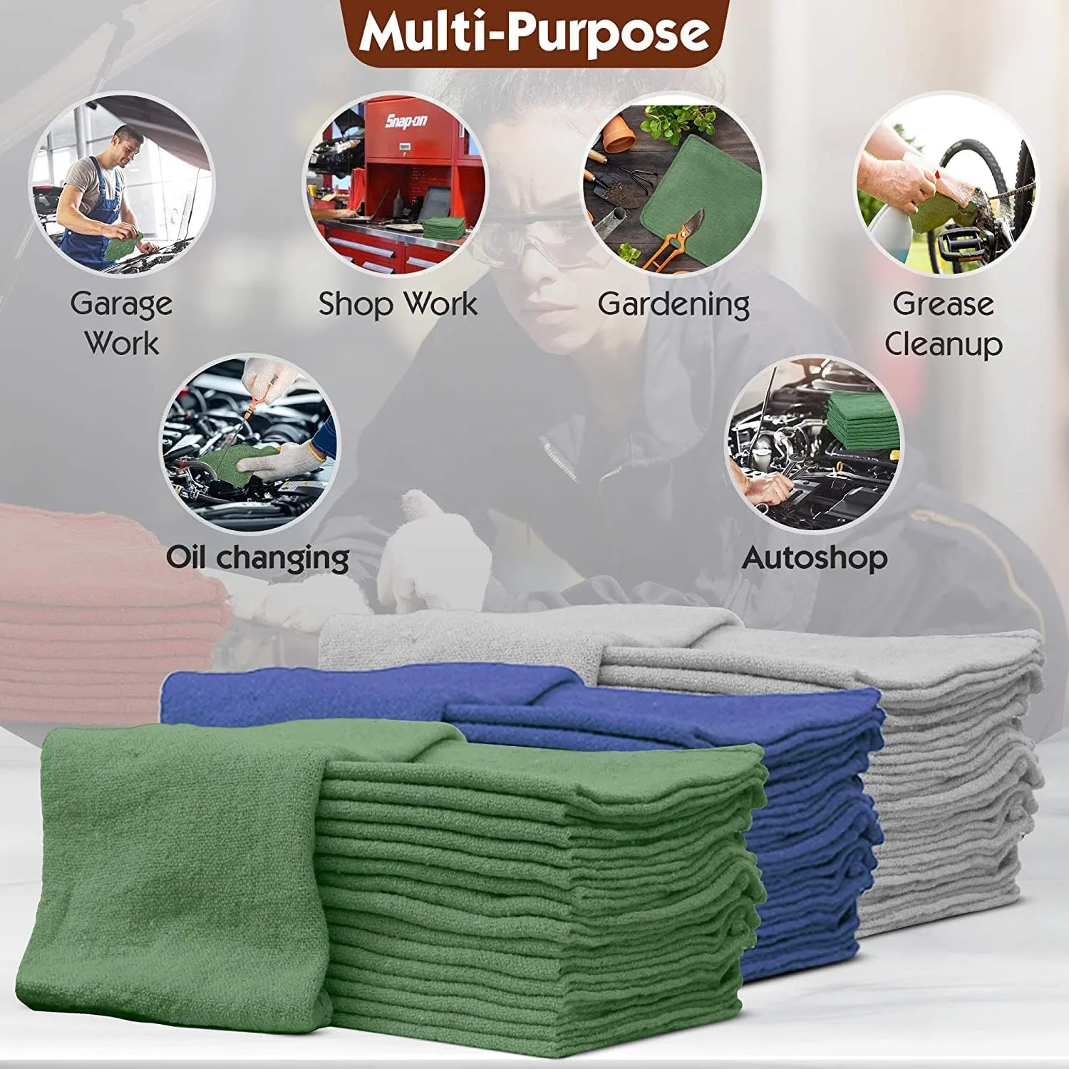 Nabob Wipers Shop Towels 50 Pack Cotton Rags Size 14"x14" Commercial Grade (50 Pack, Green)
