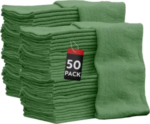 Nabob Wipers Shop Towels 50 Pack Cotton Rags Size 14"x14" Commercial Grade (50 Pack, Green)