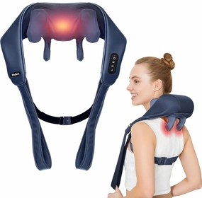 Neck Massager with Heat for Pain Relief Deep Tissue,6D Shiatsu Kneading Massage,Cordless Rechargeable for Shoulder Back Leg Muscle, Gifts for Mon/Dad Home Office Car Use（PU-Dark Blue）
