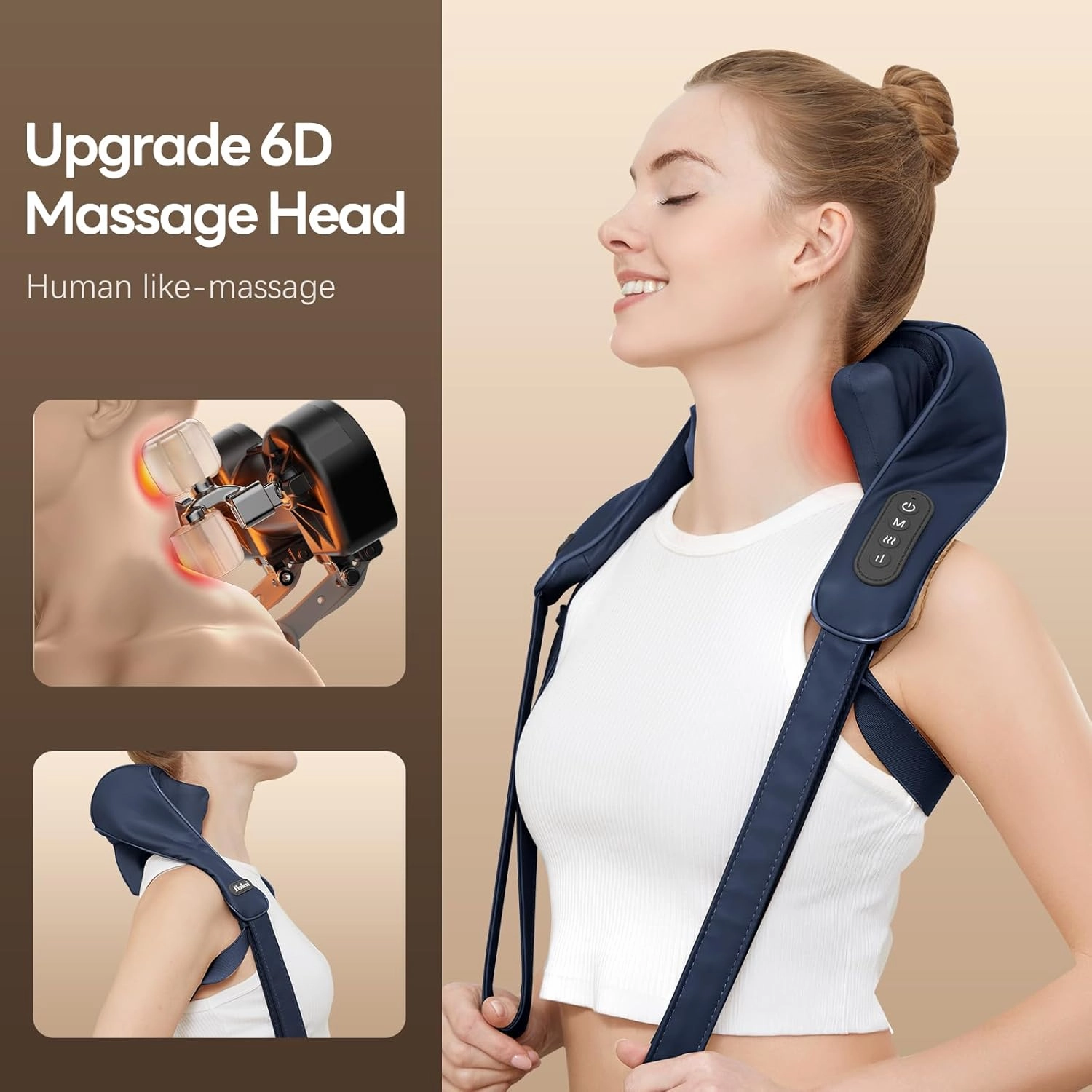 Neck Massager with Heat for Pain Relief Deep Tissue,6D Shiatsu Kneading Massage,Cordless Rechargeable for Shoulder Back Leg Muscle, Gifts for Mon/Dad Home Office Car Use（PU-Dark Blue）