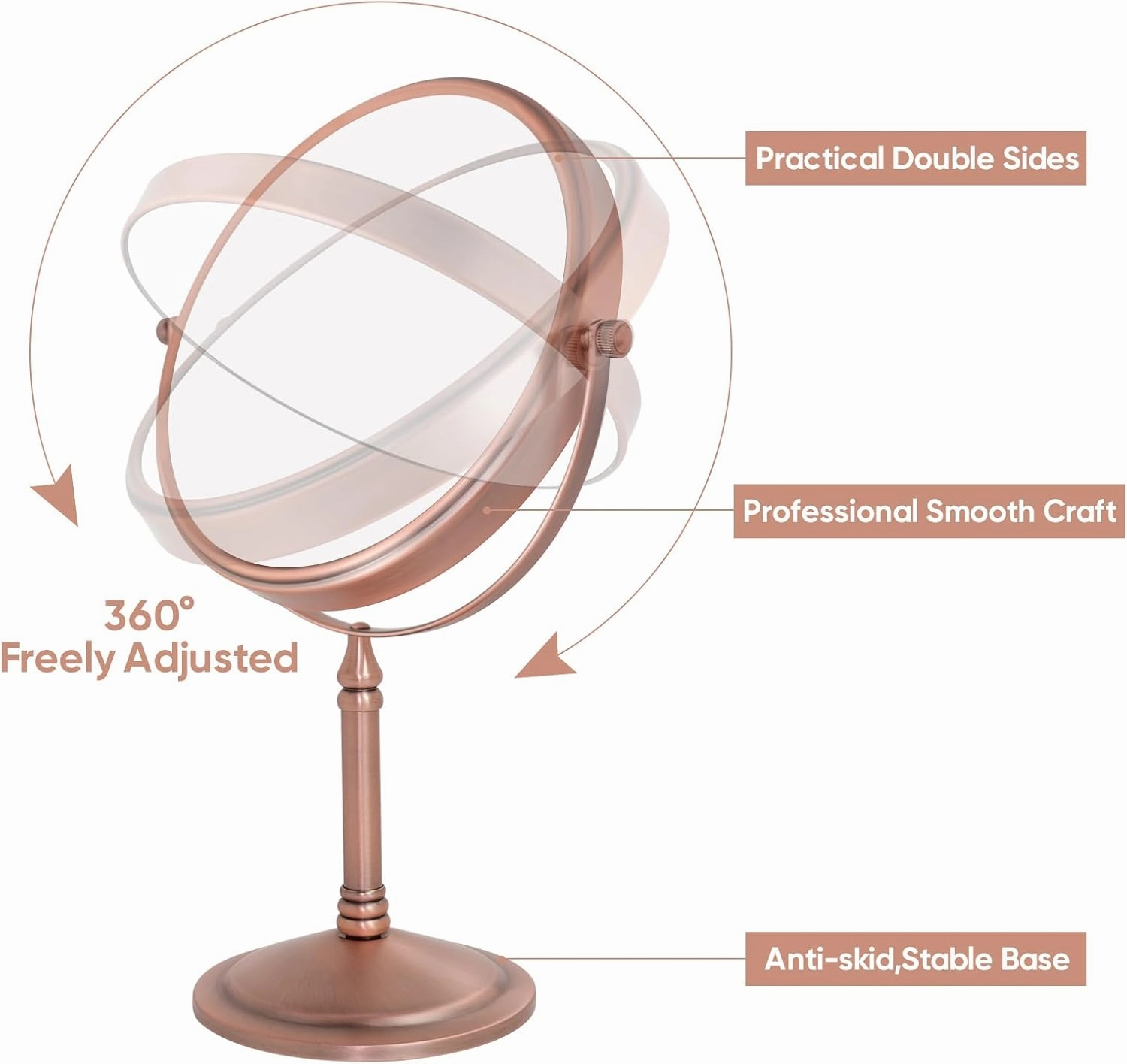 Nicesail 10x Magninfied Makeup Mirror for Desk, 10x Magnifying Mirror for Bathroom Countertop, 360 Swivel No Light Matte Rose Gold (8 Inch, 10X)