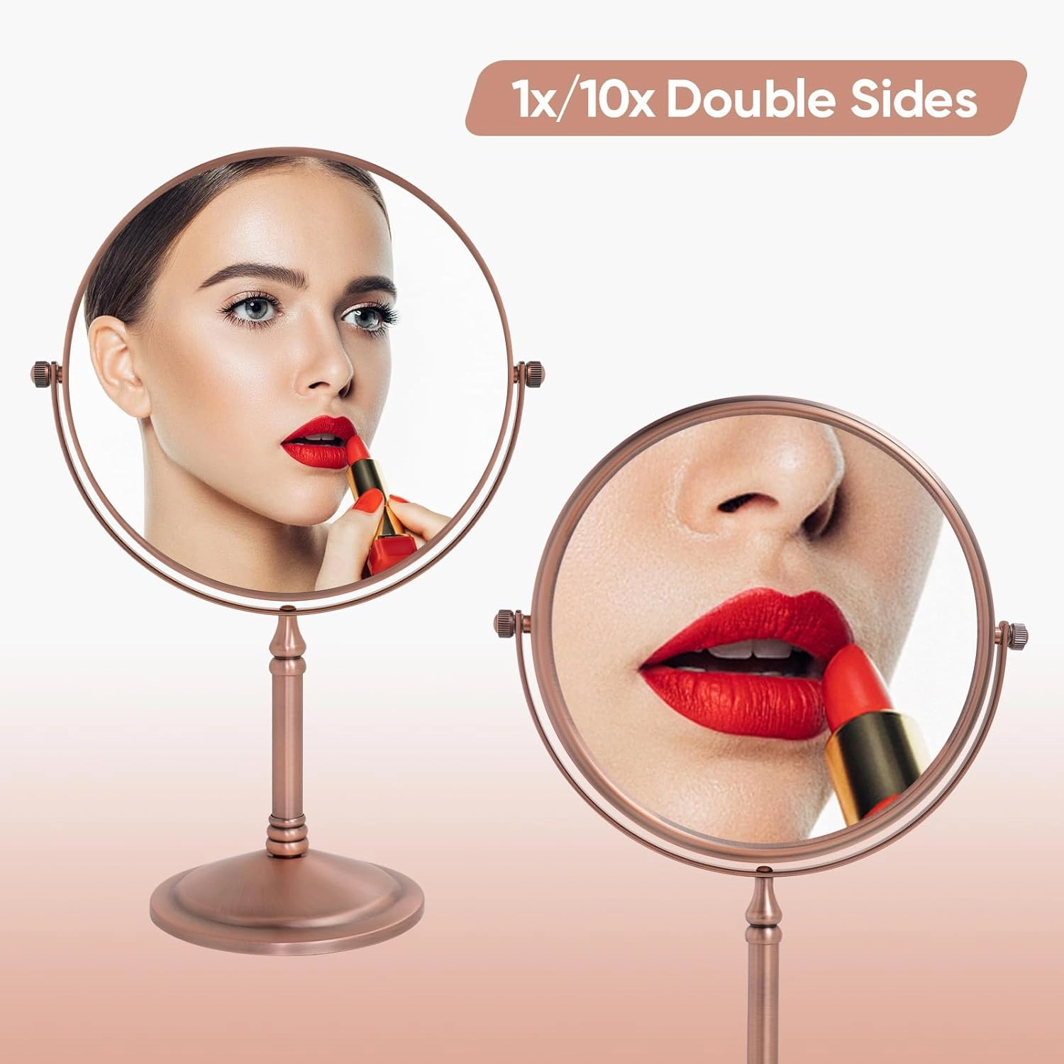 Nicesail 10x Magninfied Makeup Mirror for Desk, 10x Magnifying Mirror for Bathroom Countertop, 360 Swivel No Light Matte Rose Gold (8 Inch, 10X)