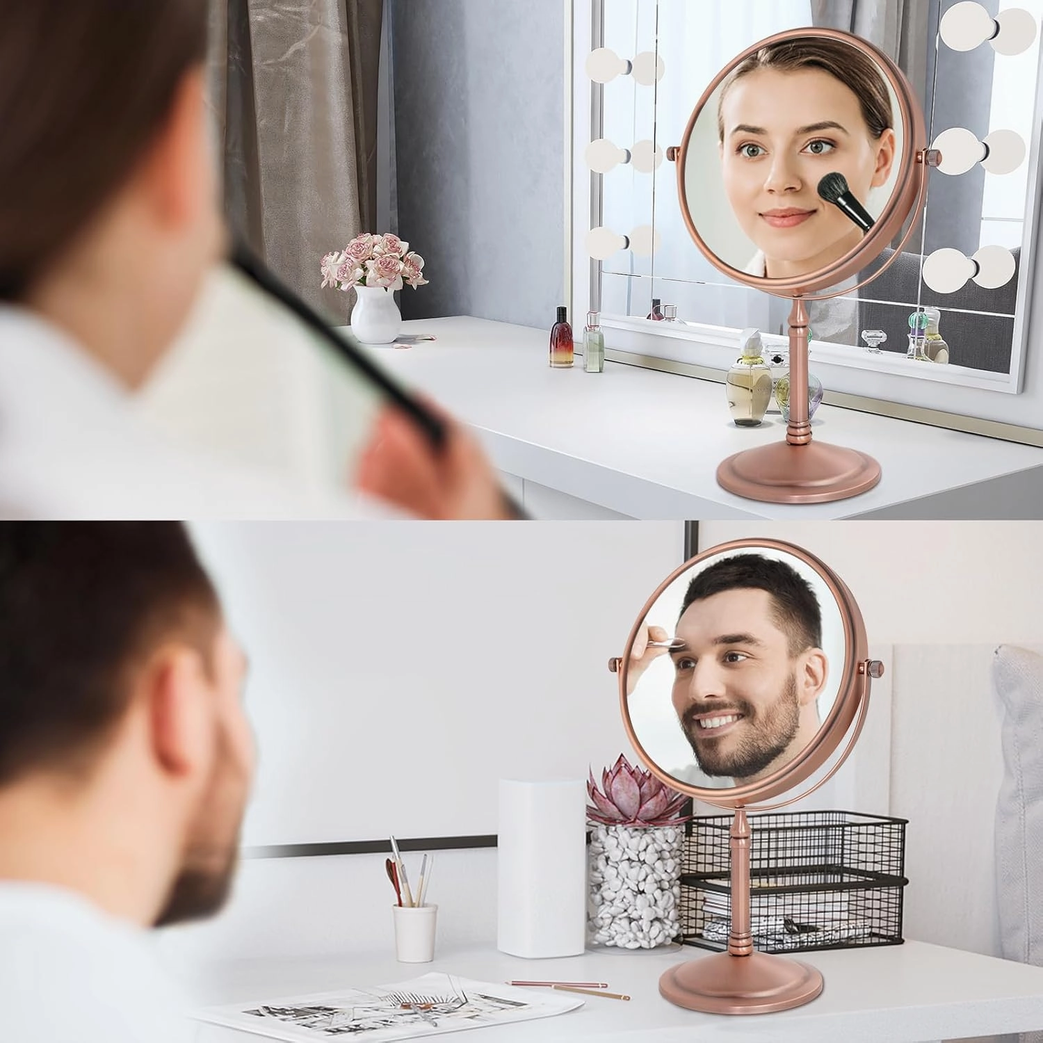 Nicesail 10x Magninfied Makeup Mirror for Desk, 10x Magnifying Mirror for Bathroom Countertop, 360 Swivel No Light Matte Rose Gold (8 Inch, 10X)