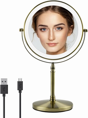 Nicesail Makeup Mirror with Light, Magnifying Mirror with 3 Color Lighting Adjustable Brightness, 360 Rotation Double Sided Mirror for Table, Antique Bronze (8 Inch, 7X Magnification)