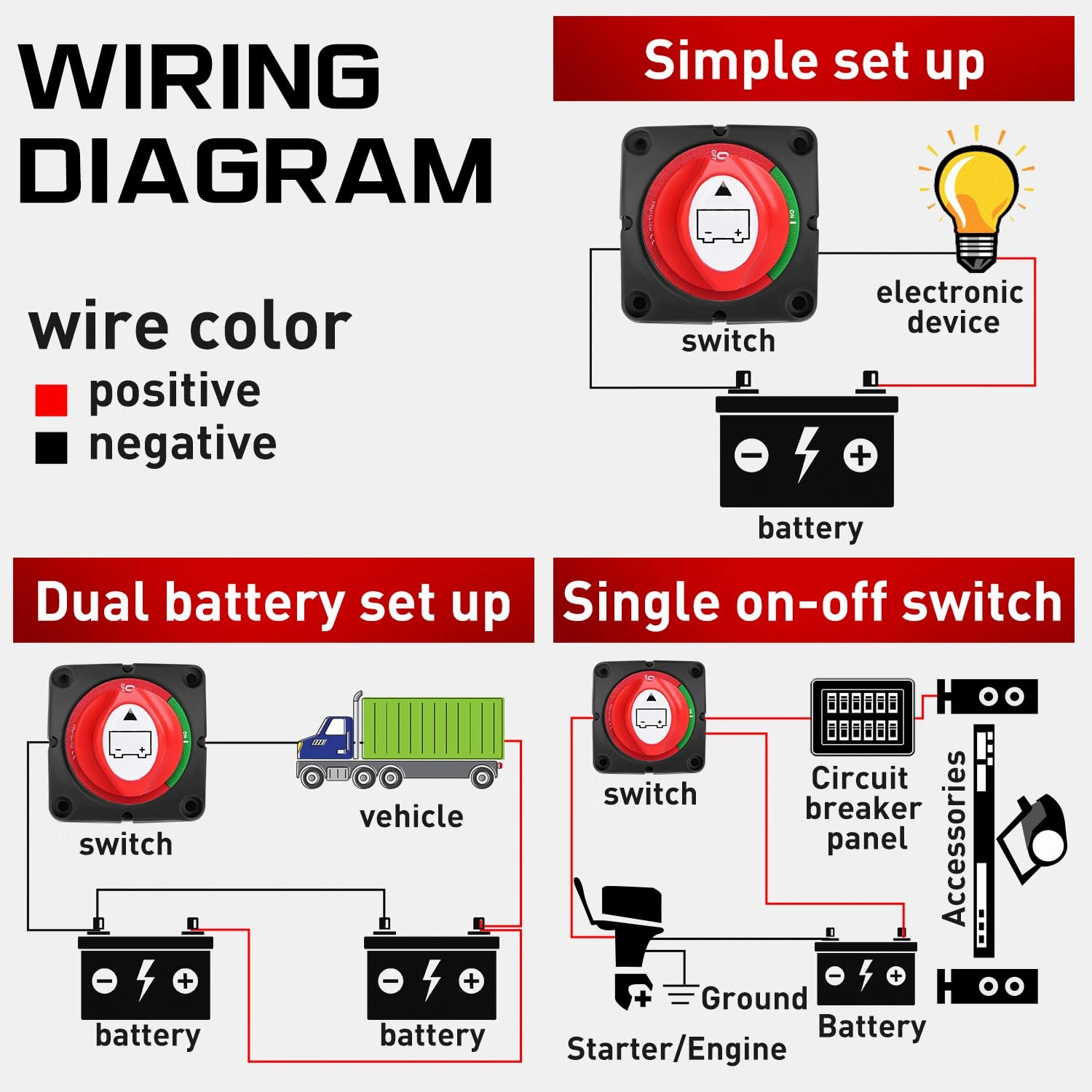 Nilight 2 Pack Battery Switch 12V 24V 48V 275A On/Off Heavy Duty Battery Power Cut Master Switch Disconnect Isolator for Truck Vehicle Trailer RV Marine Boat Yacht