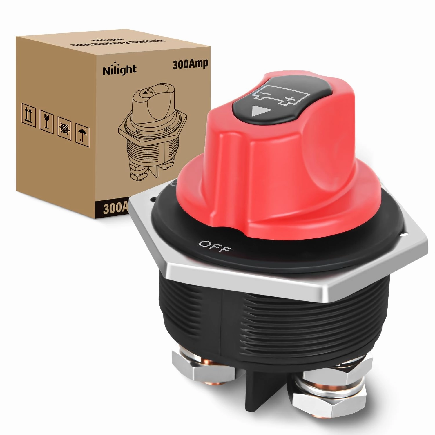 Nilight Battery Disconnect Switch 300A Master Disconnect Isolator 12V-48V On Off Power Cutoff Switch Waterproof Heavy Duty for Marine Boat Car RV ATV UTV Yacht, 2 Years Warranty