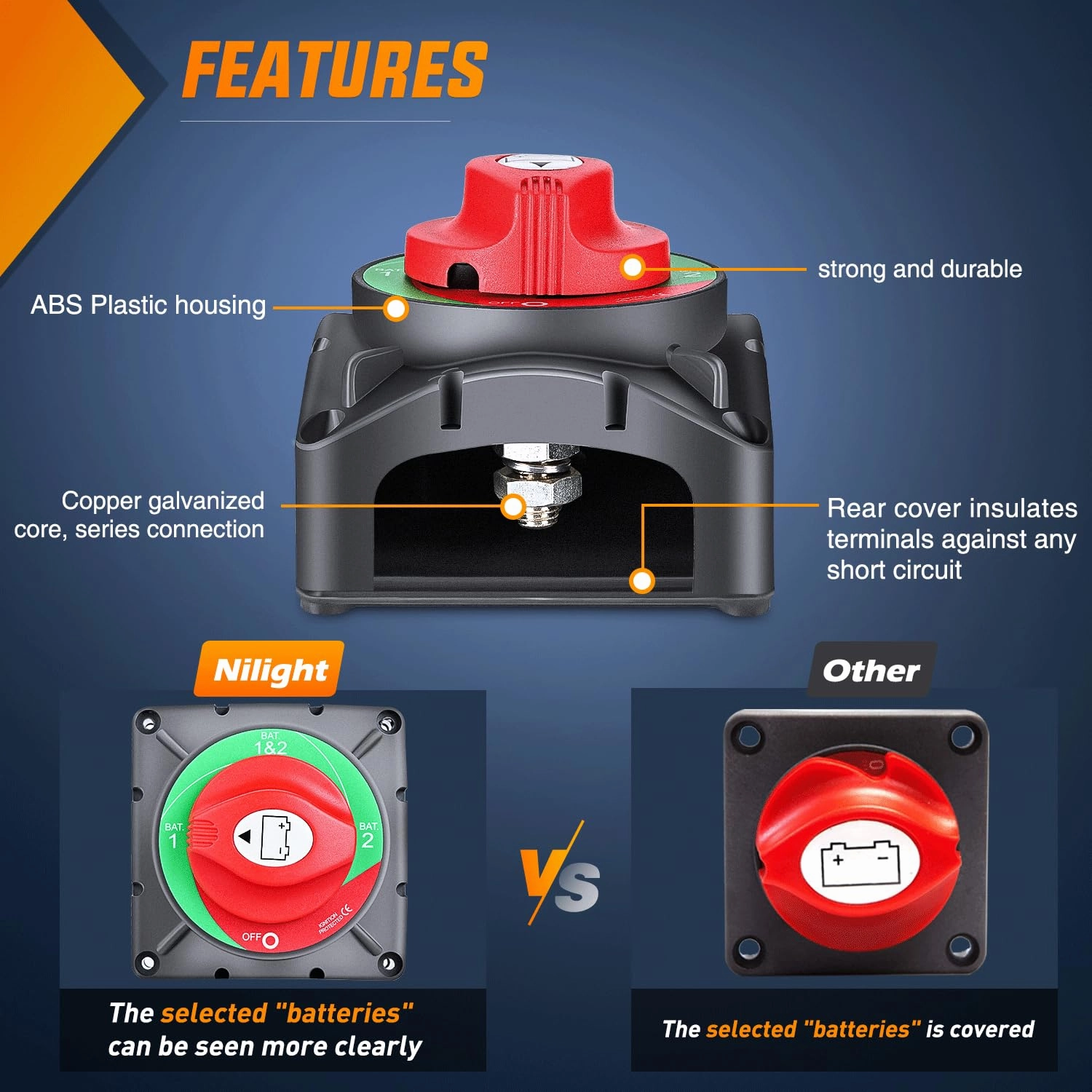 Nilight Battery Switch 1-2-Both-Off 12V 24V 48V 600A High Current Heavy Duty Battery Power Cut Master Switch Disconnect Isolator for Truck Vehicle Trailer RV Marine Boat Yacht