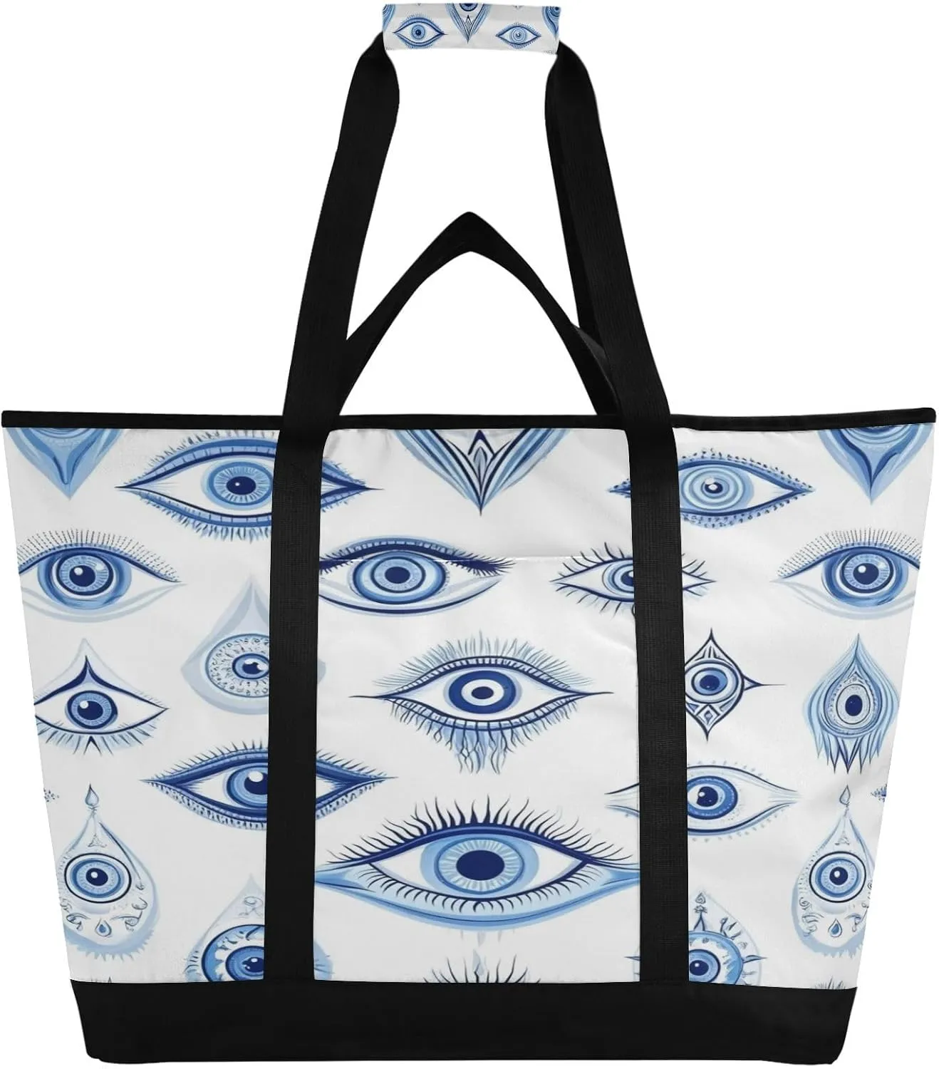 Nue Evil Eyes Reusable Insulated Lunchbox Cooler Bag, Leakproof Kitchen Grocery Bag Collapsible Portable Cooler Tote Bag for Picnic, Camping, Office, Travel