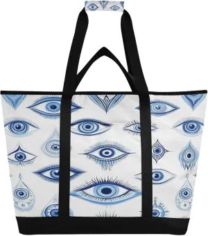 Nue Evil Eyes Reusable Insulated Lunchbox Cooler Bag, Leakproof Kitchen Grocery Bag Collapsible Portable Cooler Tote Bag for Picnic, Camping, Office, Travel