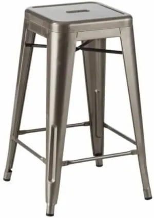 OCC Tolix Style Backless Metal Industrial Stacking Counter Height Stool Gunmetal