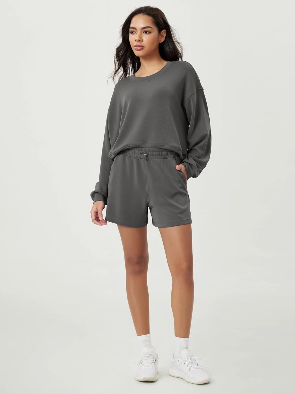 ODODOS Modal Soft Relaxed Shorts for Women Adjustable Shockcord High Waist Casual Shorts with Pockets