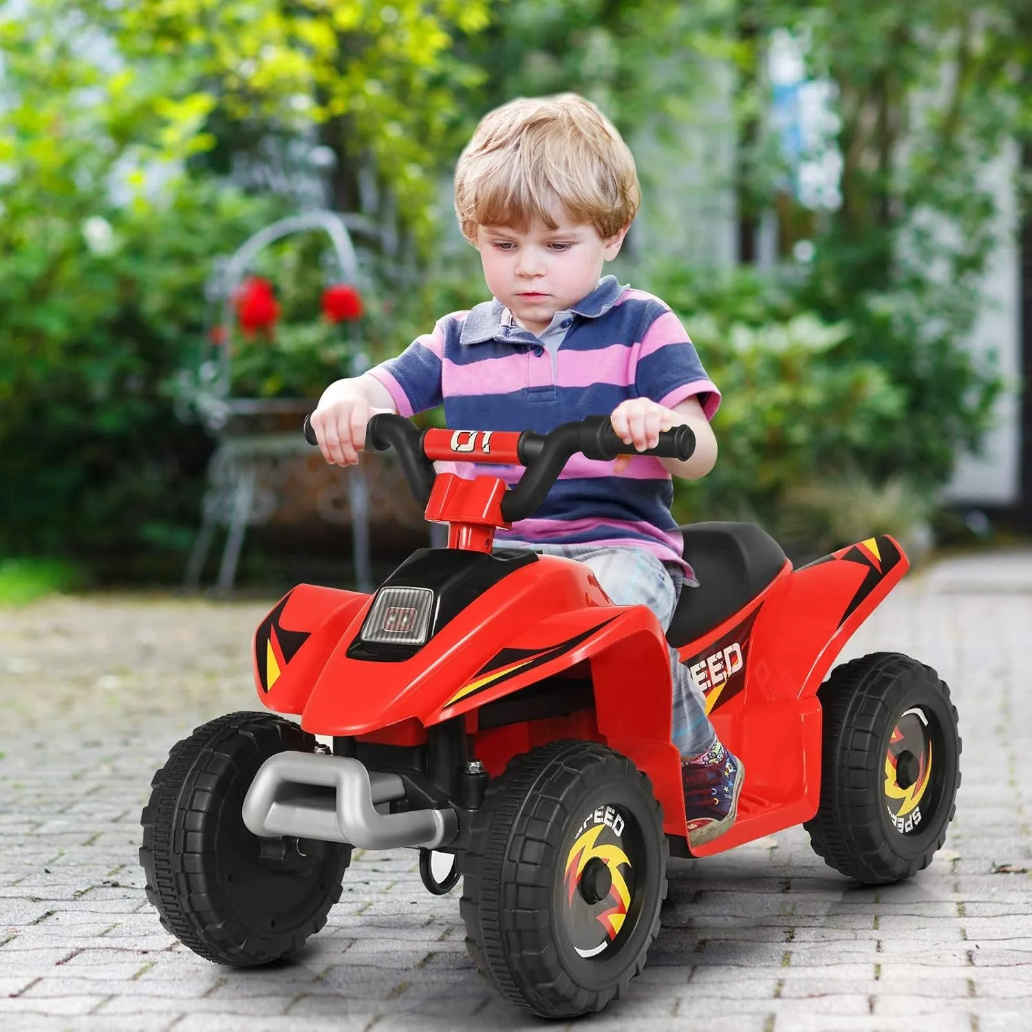 OLAKIDS Kids Ride On ATV, 6V Motorized Quad Toy Car for Toddlers, 4 Wheeler Battery Powered Electric Vehicle for Boys Girls with Forward/Reverse Switch, Anti-Slip Wheels (Garnet)
