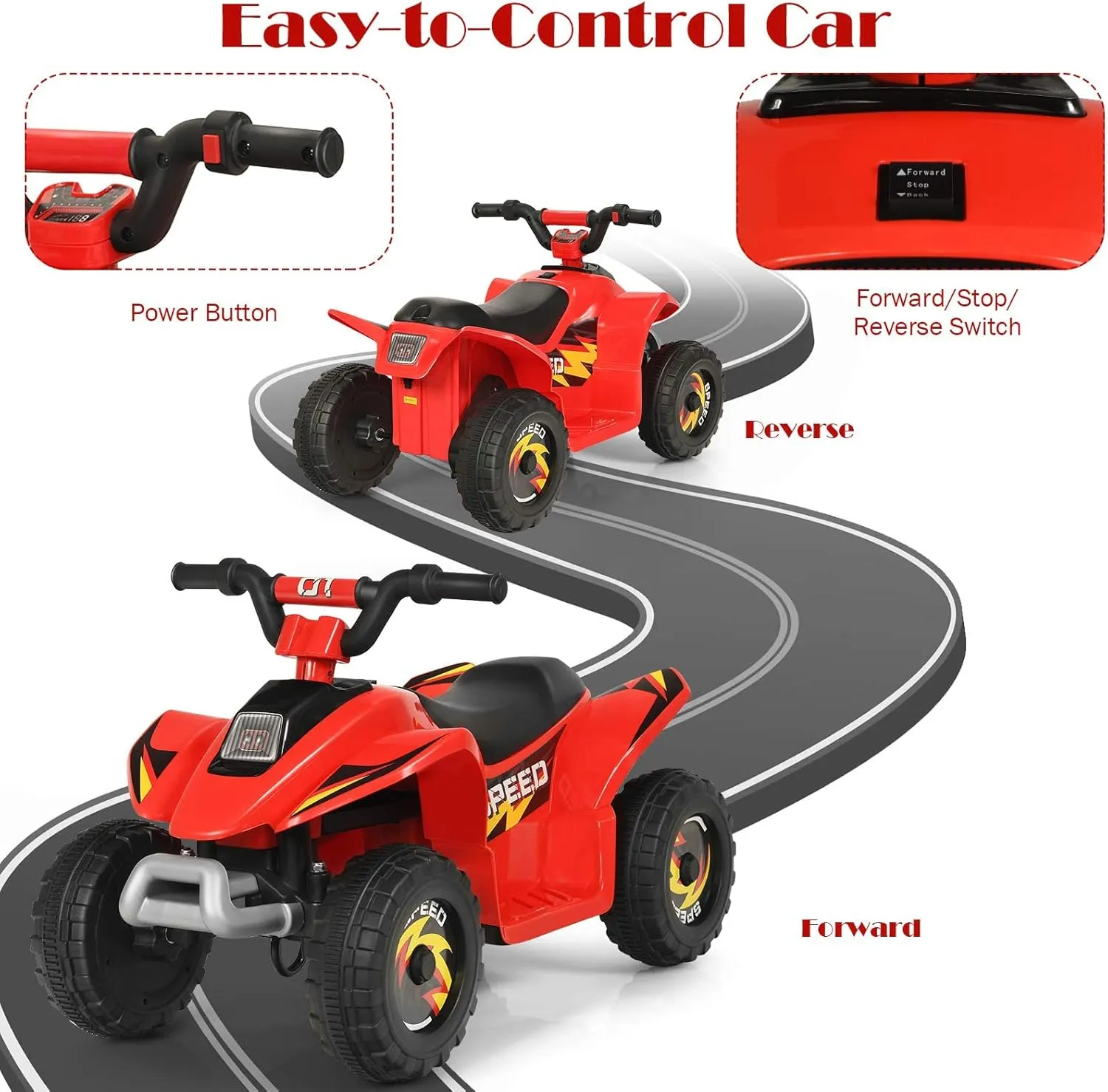 OLAKIDS Kids Ride On ATV, 6V Motorized Quad Toy Car for Toddlers, 4 Wheeler Battery Powered Electric Vehicle for Boys Girls with Forward/Reverse Switch, Anti-Slip Wheels (Garnet)