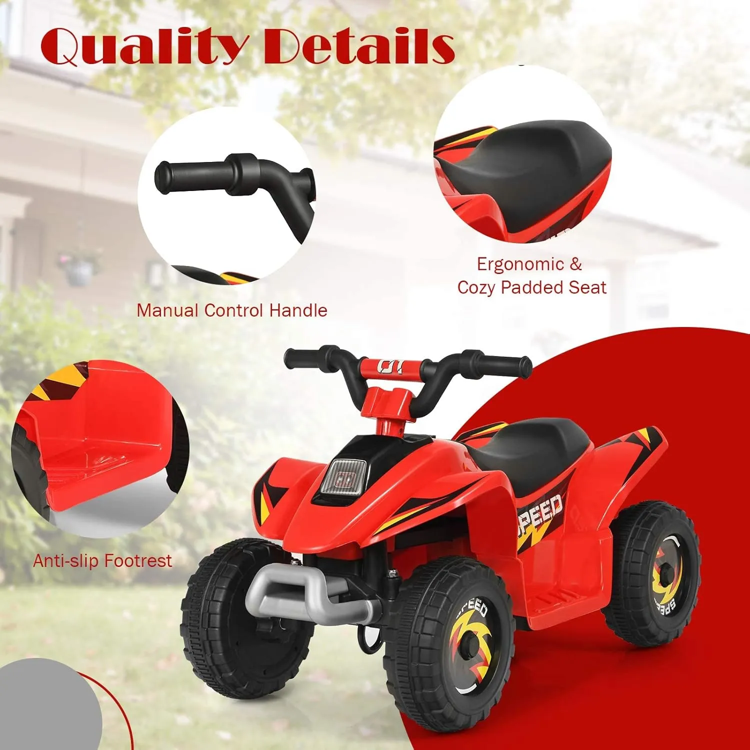 OLAKIDS Kids Ride On ATV, 6V Motorized Quad Toy Car for Toddlers, 4 Wheeler Battery Powered Electric Vehicle for Boys Girls with Forward/Reverse Switch, Anti-Slip Wheels (Garnet)