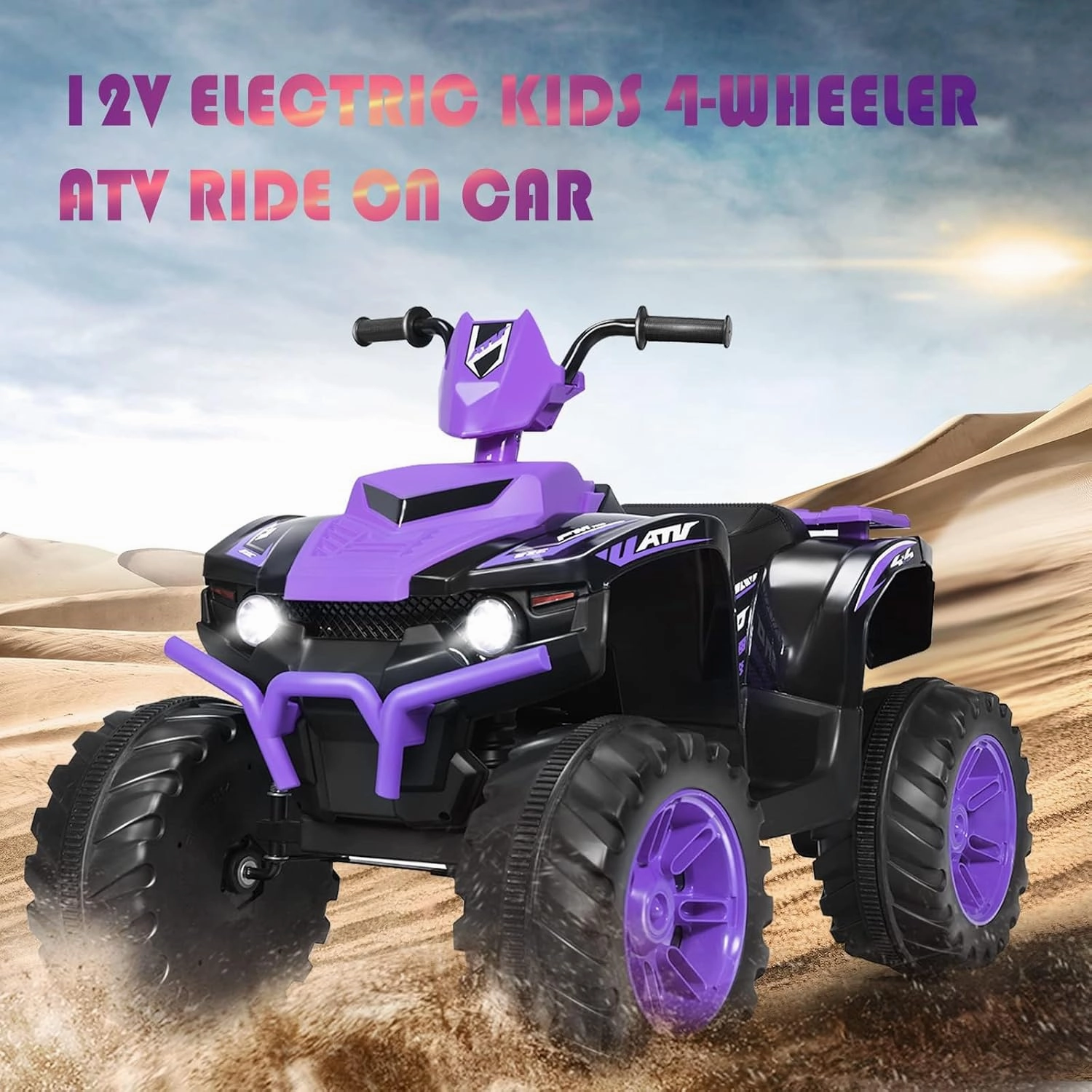 OLAKIDS 12V Kids Ride On ATV, 4 Wheeler Electric Vehicle for Toddlers, Battery Powered Motorized Quad Toy Car for Boys Girls with LED Lights, Music, Horn, High Low Speed, Soft Start (Violet)
