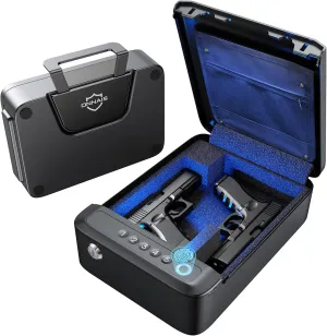 ONNAIS Alloy SE Rechargeable Portable Gun Safe, Biometric Gun Safe for Pistols, Fingerprint Handgun Safe with Keys, Keypad, Pistol Safe for Travel Nightstand Beside Home