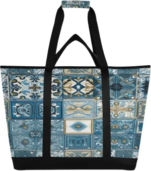 Oriental Designs Reusable Insulated Lunchbox Cooler Bag, Leakproof Kitchen Grocery Bag Collapsible Portable Cooler Tote Bag for Picnic, Camping, Office, Travel