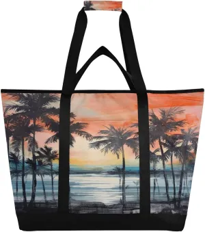 Palm Tree Reusable Insulated Lunchbox Cooler Bag, Leakproof Kitchen Grocery Bag Collapsible Portable Cooler Tote Bag for Picnic, Camping, Office, Travel