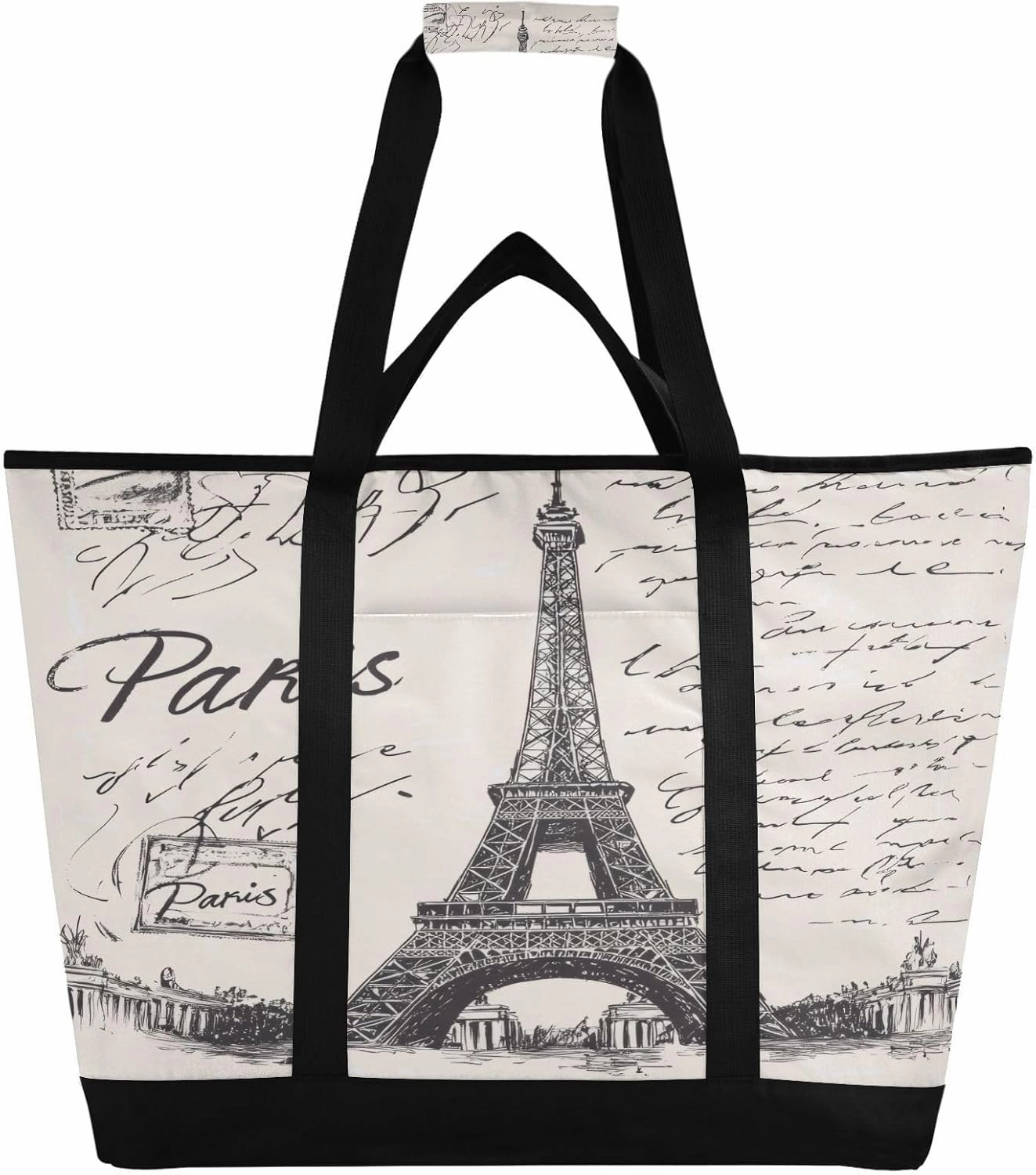 Paris Eiffel Tower Reusable Insulated Lunchbox Cooler Bag, Leakproof Kitchen Grocery Bag Collapsible Portable Cooler Tote Bag for Picnic, Camping, Office, Travel