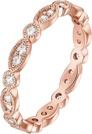 PAVOI 14K Gold Plated Cubic Zirconia Band | Round Milgrain Eternity Bands | Gold Rings for Women