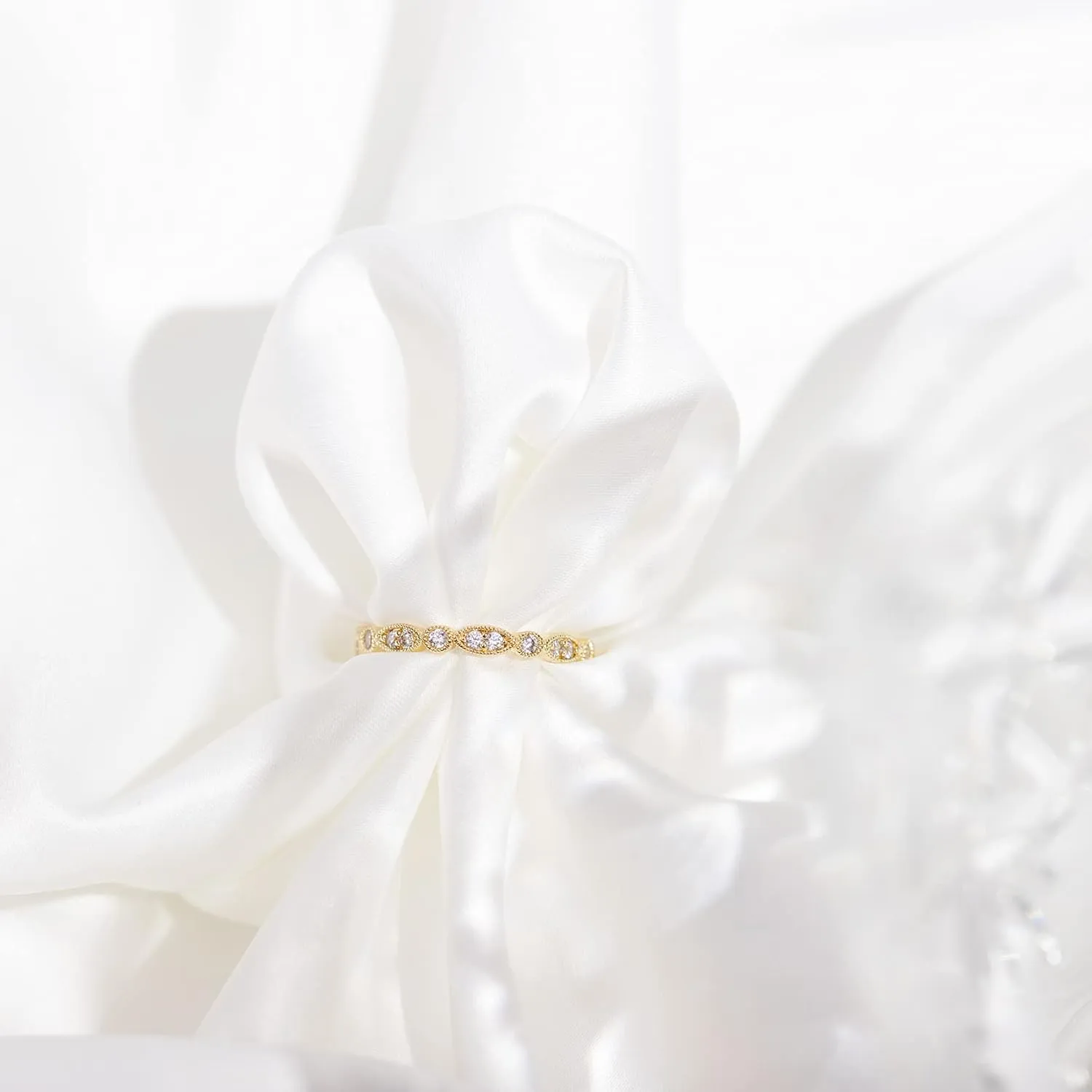 PAVOI 14K Gold Plated Cubic Zirconia Band | Round Milgrain Eternity Bands | Gold Rings for Women