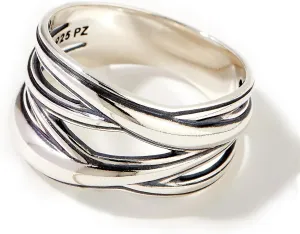 Paz Creations 925 Sterling Silver Criss Cross Statement Ring For Women, Artisan Handcrafted Designer with 1 Year Warranty, Silver/Gold Plated