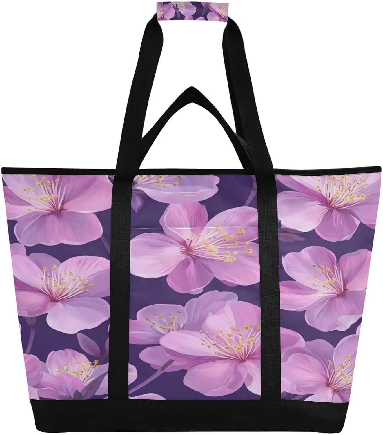 Peach Flowers Reusable Insulated Lunchbox Cooler Bag, Leakproof Kitchen Grocery Bag Collapsible Portable Cooler Tote Bag for Picnic, Camping, Office, Travel