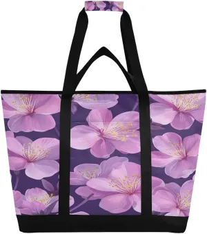Peach Flowers Reusable Insulated Lunchbox Cooler Bag, Leakproof Kitchen Grocery Bag Collapsible Portable Cooler Tote Bag for Picnic, Camping, Office, Travel