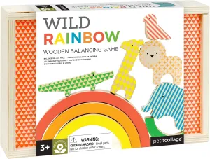 Petit Collage Eco-Friendly Wild Rainbow Wooden Balancing Game – Exciting and Colorful Family Game with Sturdy Storage Box Included – Easy to Play – Kids Stacking Toy for 2-4 Players, Ages 3 
