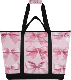 Pink Bow Ties Reusable Insulated Lunchbox Cooler Bag, Leakproof Kitchen Grocery Bag Collapsible Portable Cooler Tote Bag for Picnic, Camping, Office, Travel