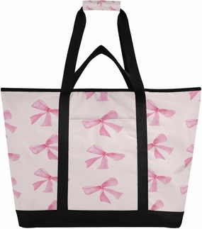 Pink Bows Reusable Insulated Lunchbox Cooler Bag, Leakproof Kitchen Grocery Bag Collapsible Portable Cooler Tote Bag for Picnic, Camping, Office, Travel
