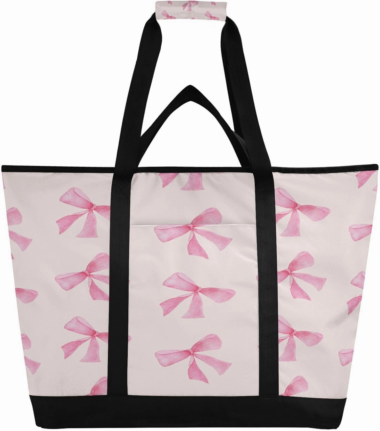 Pink Bows Reusable Insulated Lunchbox Cooler Bag, Leakproof Kitchen Grocery Bag Collapsible Portable Cooler Tote Bag for Picnic, Camping, Office, Travel