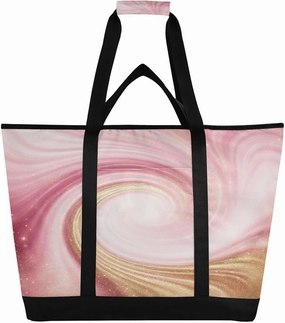 Pink Gold Texture Reusable Insulated Lunchbox Cooler Bag, Leakproof Kitchen Grocery Bag Collapsible Portable Cooler Tote Bag for Picnic, Camping, Office, Travel