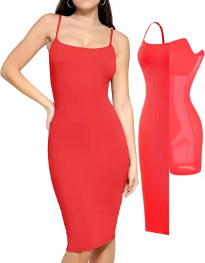 Popilush Summer Midi Dresses for Women Cocktail Shapewear Dress Adjustable Straps Party Club Going Out Bodycon Dress
