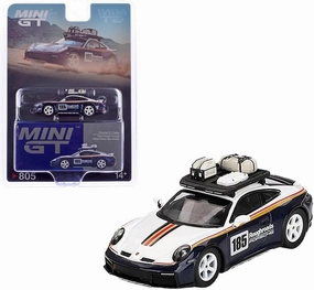 Porsch 911 Dakar Rallye Design Package White and Navy, Roughroads #185 Racing Edition with Roof Rack 1:64 (2.75") Scale Diecast Model Car MGT00805