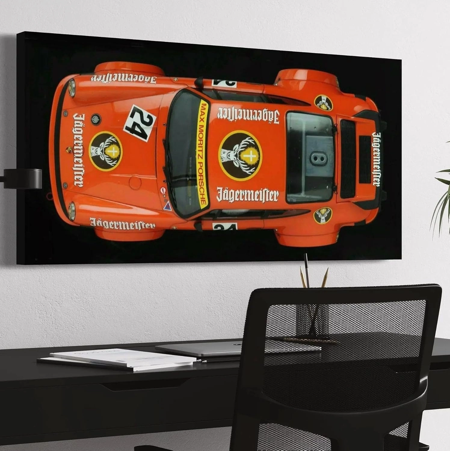Porsche 911 Jägermeister Canvas Wall Art | Racing-Inspired Sports Car Poster Print | Classic Automotive Decor for Garage, Office, or Man Cave