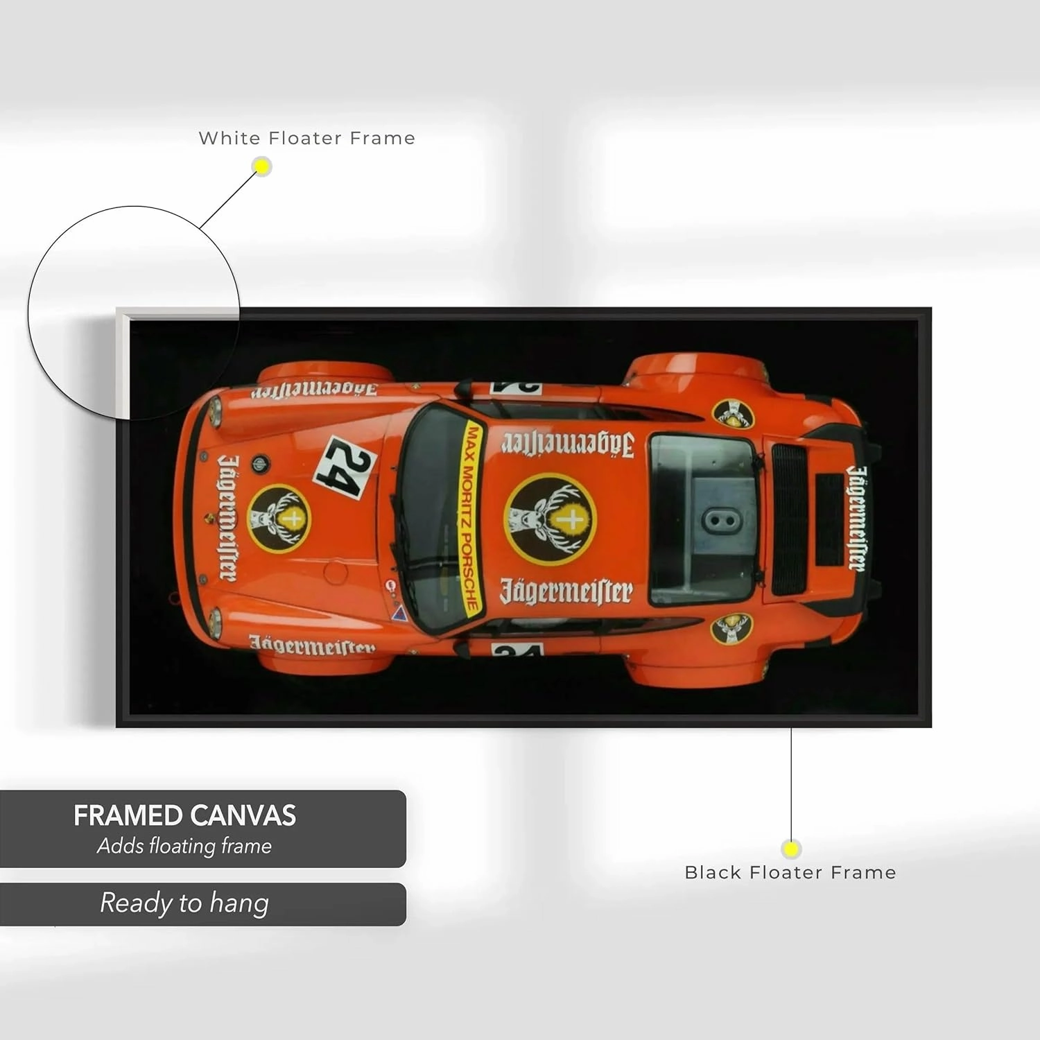 Porsche 911 Jägermeister Canvas Wall Art | Racing-Inspired Sports Car Poster Print | Classic Automotive Decor for Garage, Office, or Man Cave