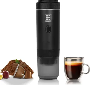 Portable Electric Espresso Machine, Travel Coffee Maker for Camping, Car, RV & Hiking, Self-Heating with Type-C, Compatible with Ground Coffee & NS Capsules, Black