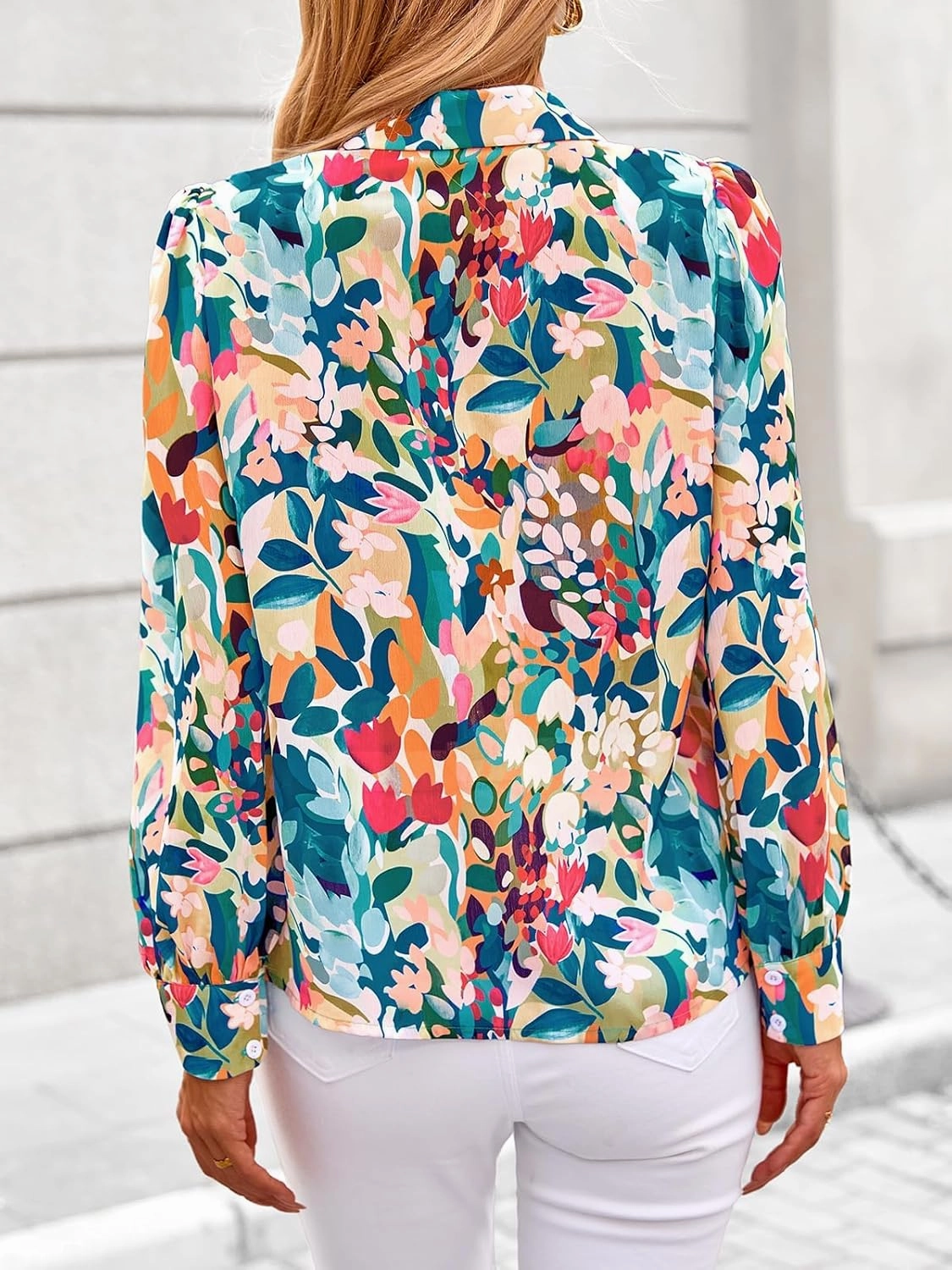 PRETTYGARDEN Women's Floral Blouses Dressy Casual V Neck Button Down Shirts Lantern Long Sleeve Boho Chiffon Spring Tops 2025