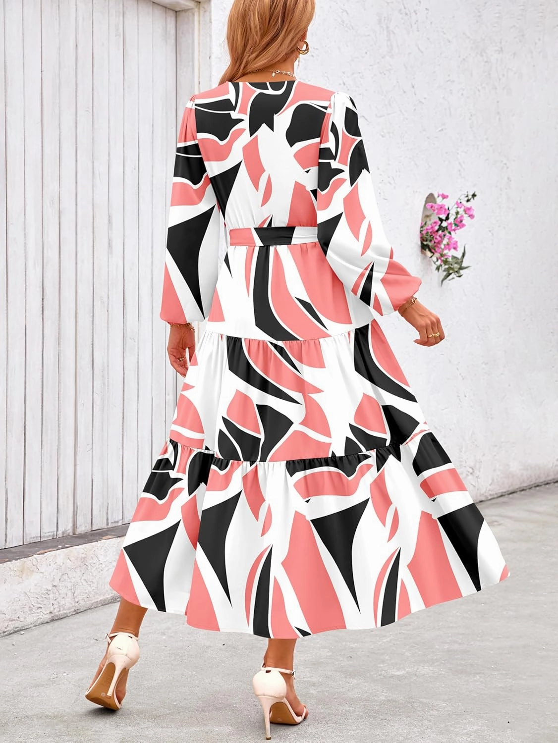PRETTYGARDEN Womens Spring Long Sleeve Wrap V Neck Ruffle Floral Maxi Dress Casual Tie Waist Boho Chiffon Flowy Long Dresses