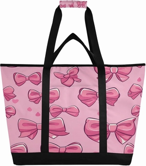 Purple Bow Reusable Insulated Lunchbox Cooler Bag, Leakproof Kitchen Grocery Bag Collapsible Portable Cooler Tote Bag for Picnic, Camping, Office, Travel