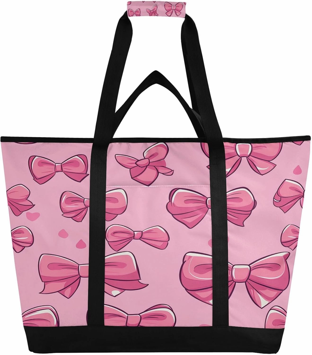 Purple Bow Reusable Insulated Lunchbox Cooler Bag, Leakproof Kitchen Grocery Bag Collapsible Portable Cooler Tote Bag for Picnic, Camping, Office, Travel