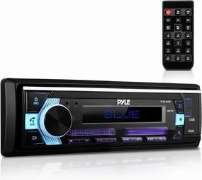 Pyle Bluetooth Stereo Headunit Receiver - In-Dash Single DIN Head Unit Receiver Power Amplifier System w/ Hands-Free Calling, LCD, AM/FM Radio, MP3/USB/AUX - Vehicle Car Bus Truck RV, Black - PLML50FB